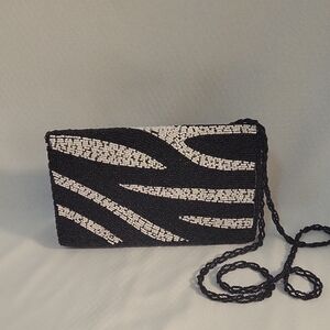 Chic Black and White Beaded Wristlet